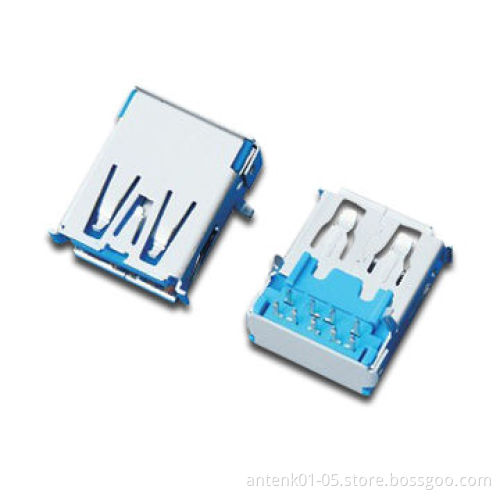 USB-3.0 A Female Connectors in DIP Type with PCB Right Angle & RoHS Compliant